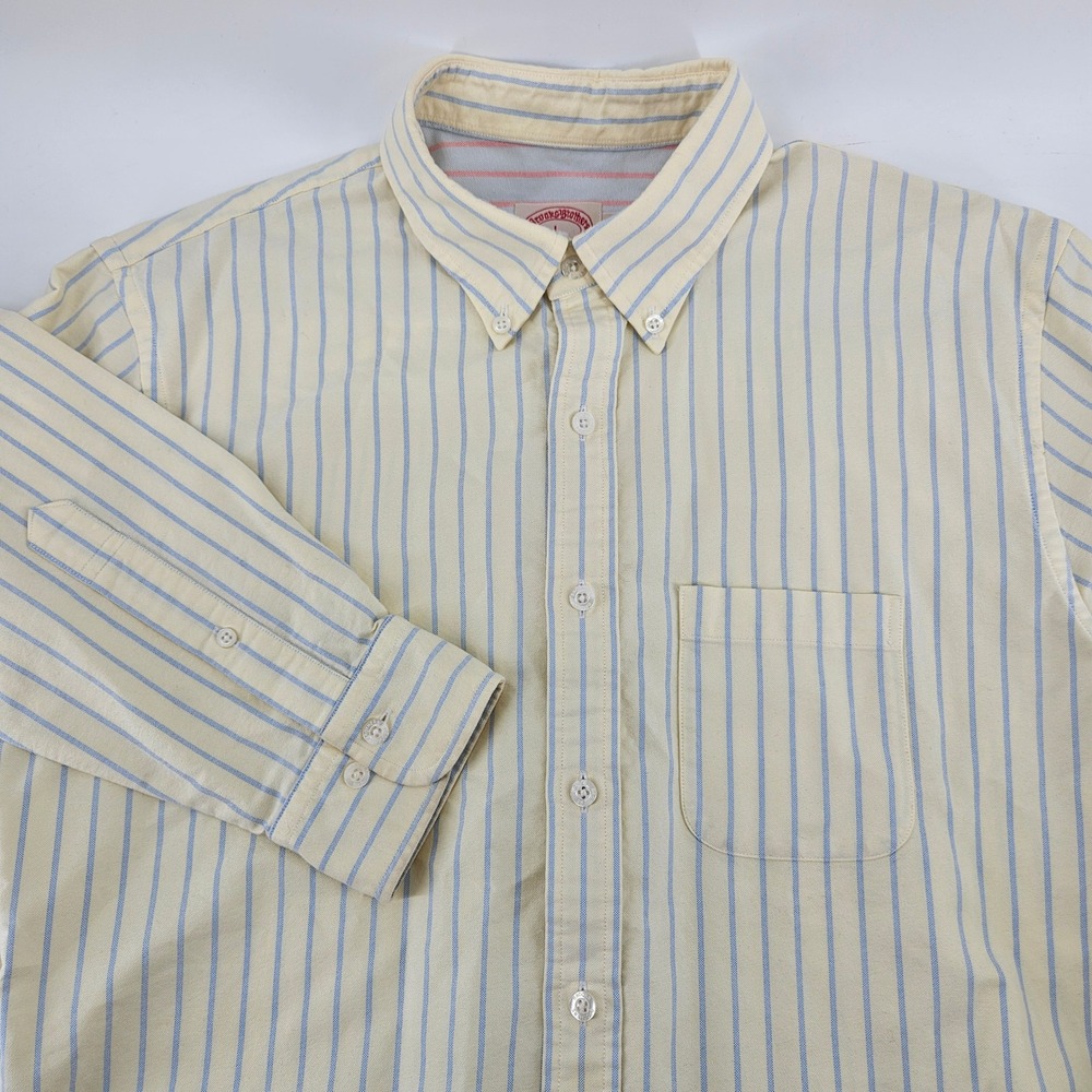 Brooks Brothers Mens Supima Cotton Striped Oxford Button Down Yellow Blue L